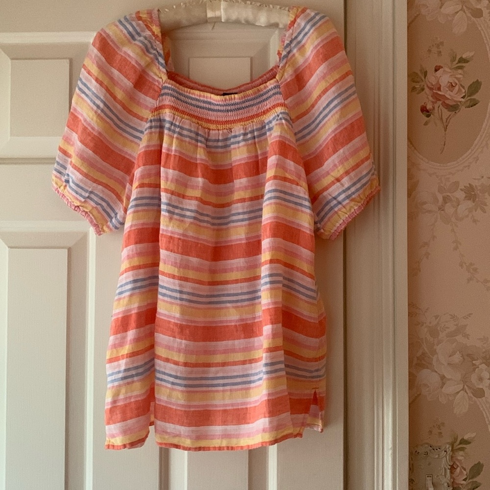 Peasant striped summer top. Brand new with tags. Size large. Soft multi colors.